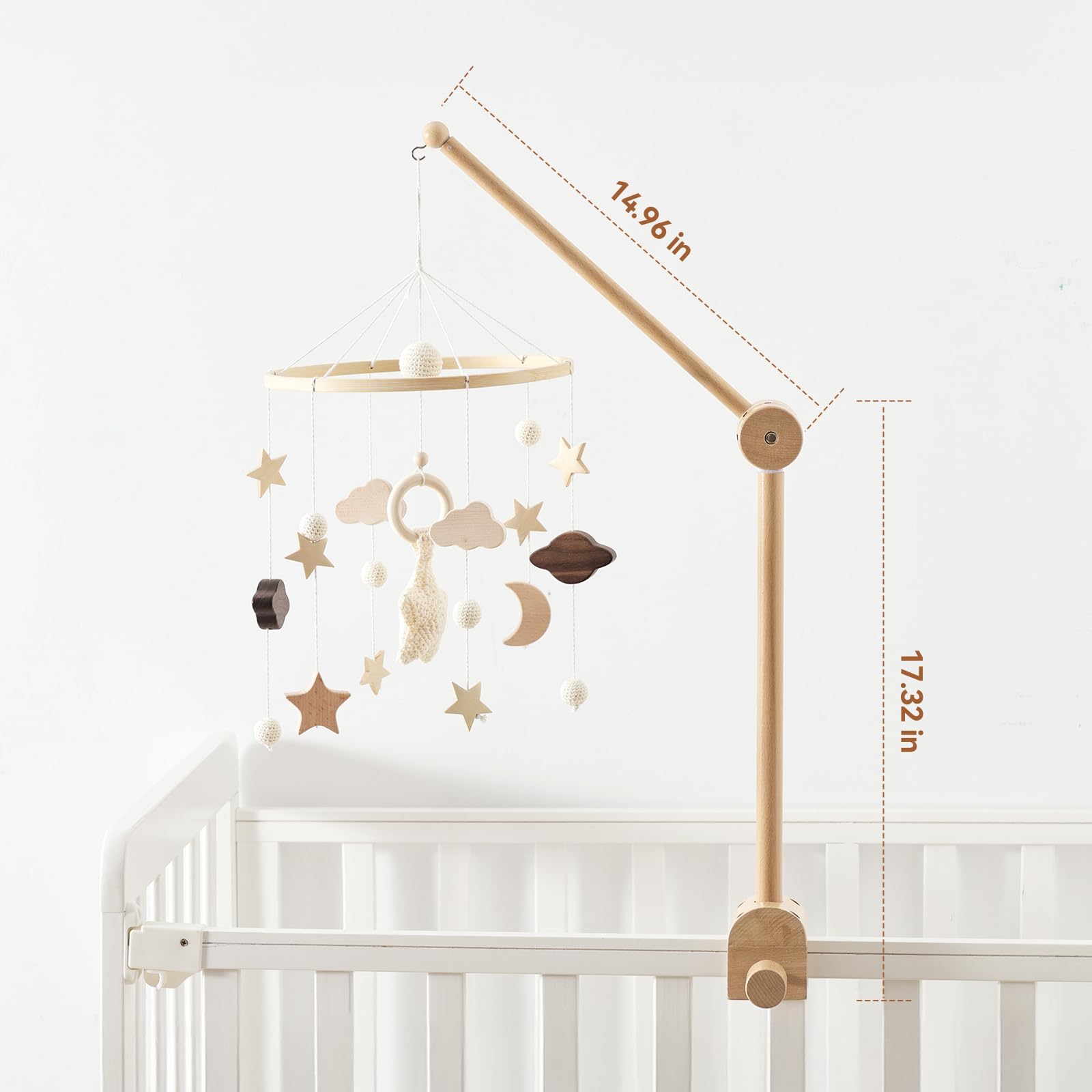 lets-make height-adjustable arm with three levels supports growing cribs