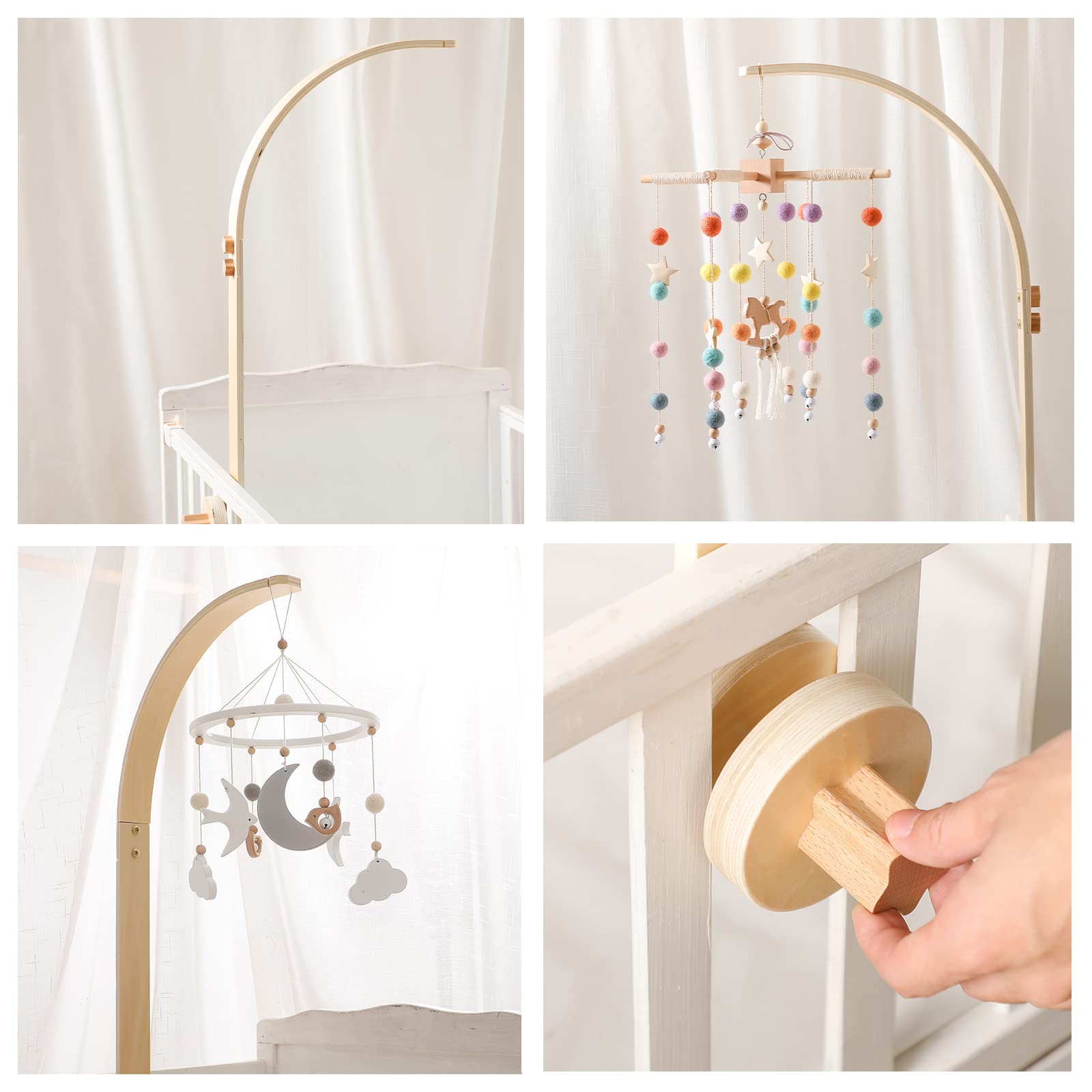 lets-make baby crib mobile arm hanging-holes enable decorating with mobiles, bells, or plush toys.