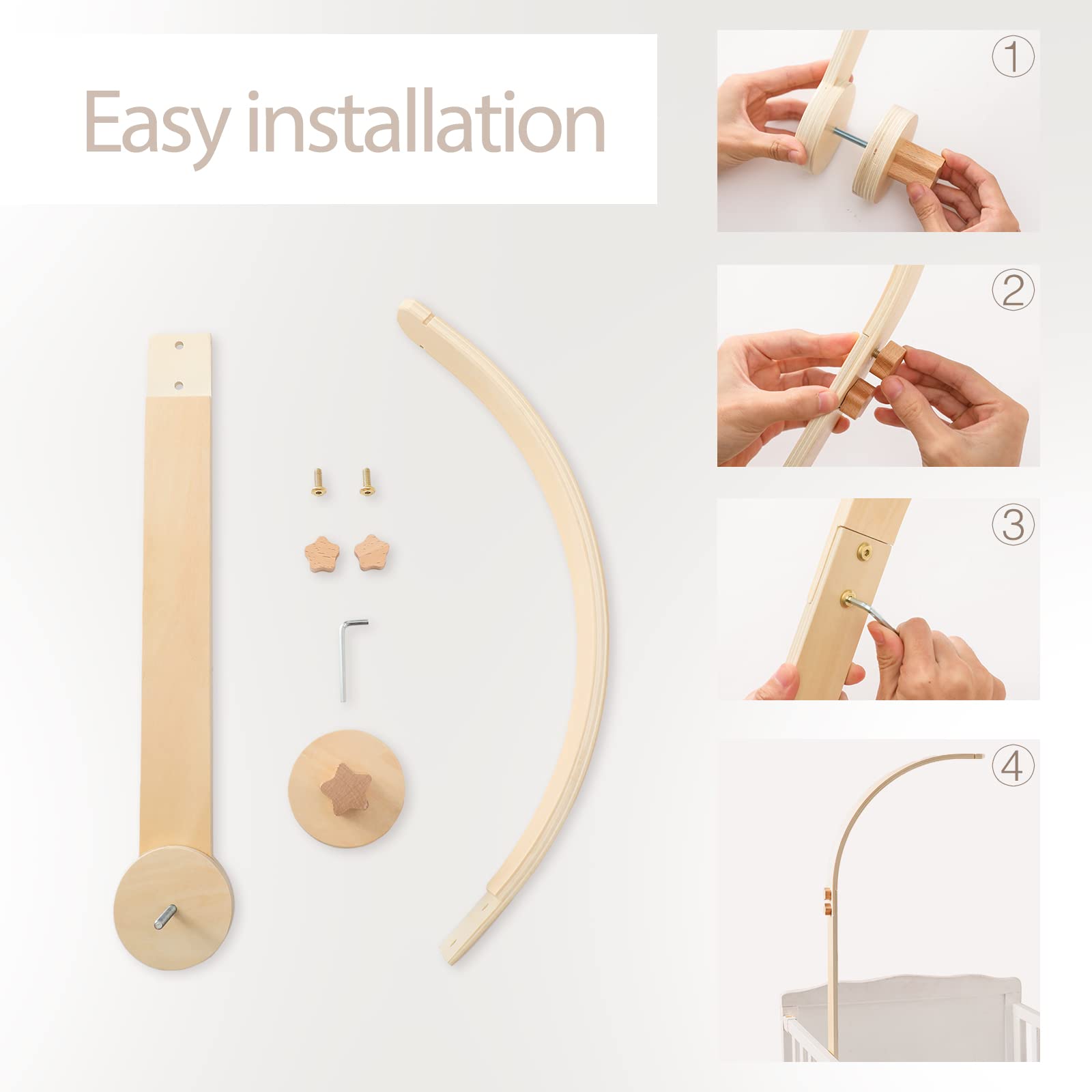lets-make baby crib mobile arm two-stage-mortise-tenon design adds reliable stability.