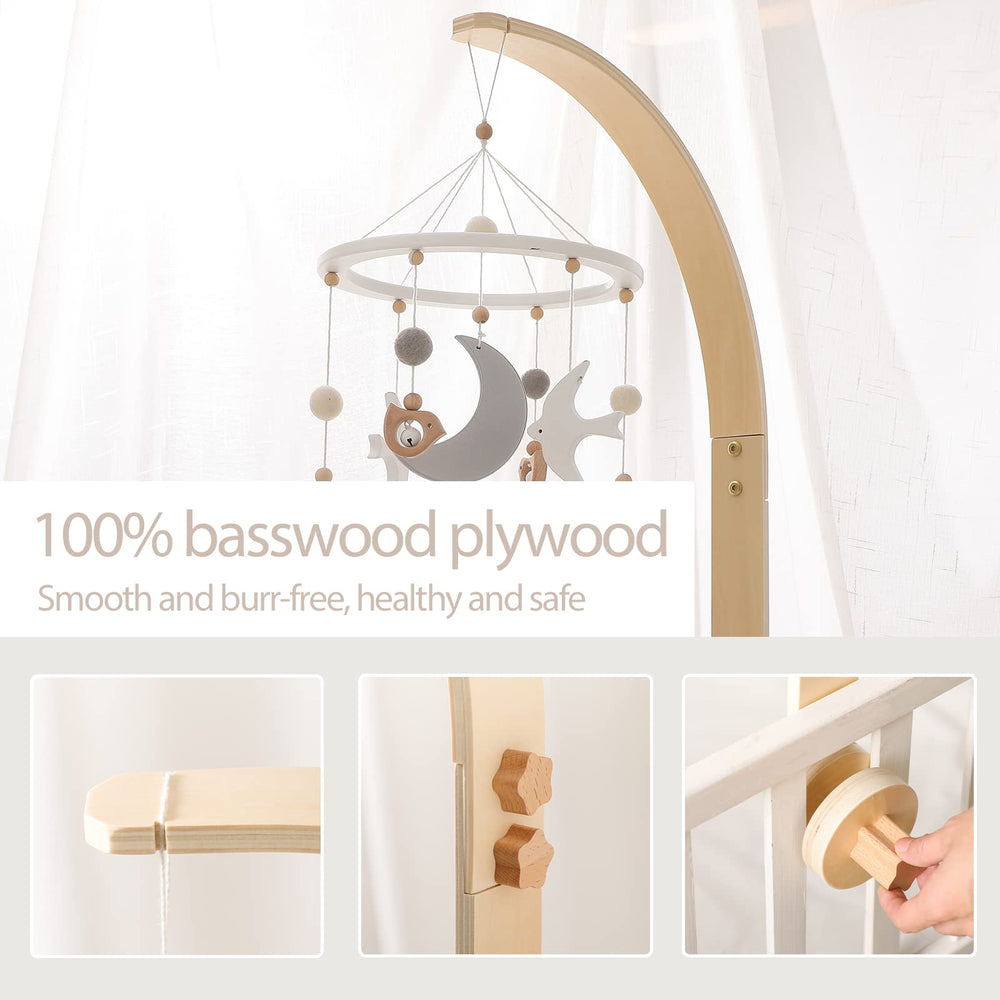 lets-make baby crib mobile arm wood-material highlights natural basswood for eco-friendly nursery decor.
