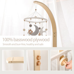lets-make baby crib mobile arm wood-material highlights natural basswood for eco-friendly nursery decor.