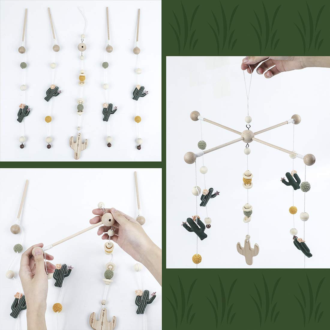 Let's Make unisex cactus mobile in green for nursery decor