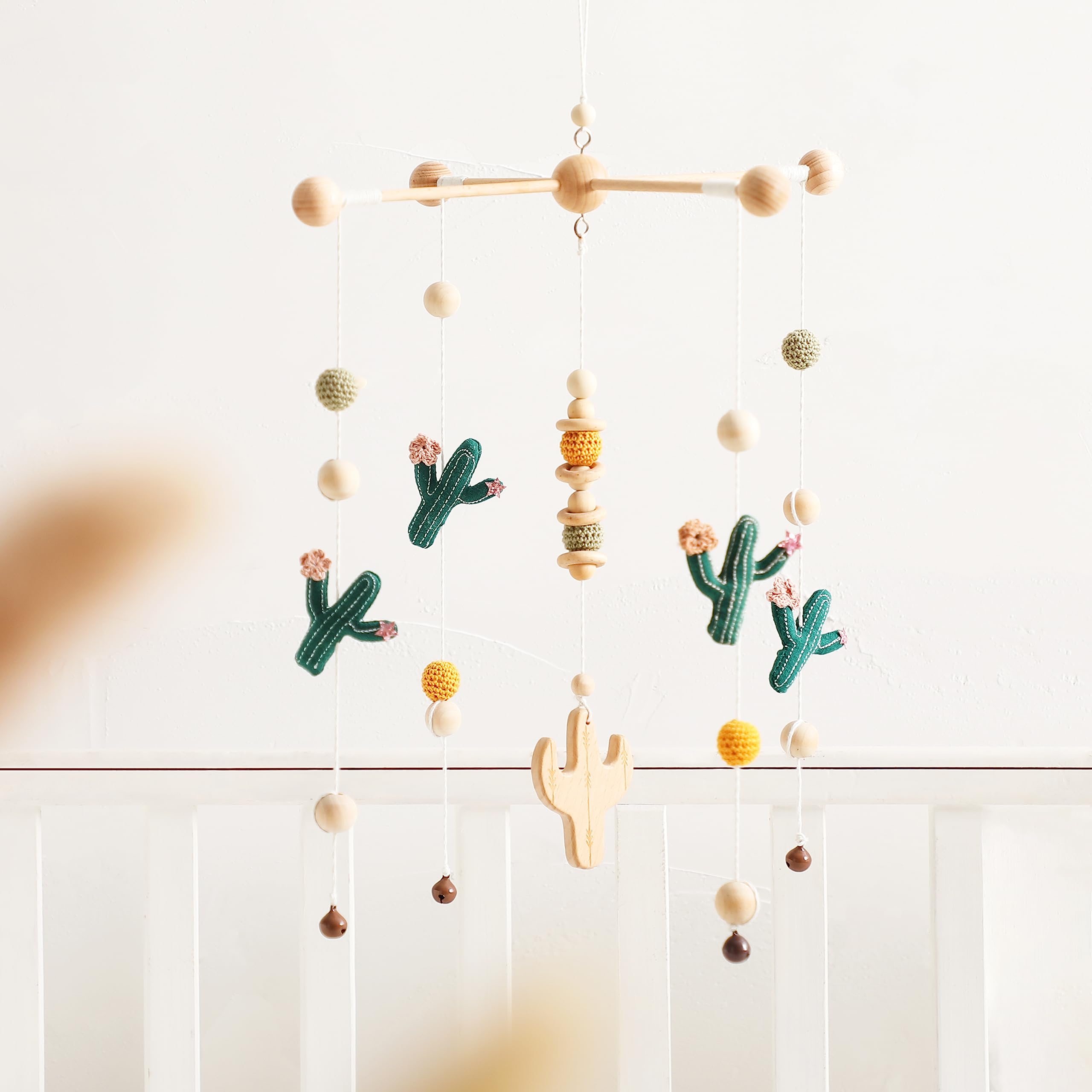Let's Make baby cactus mobile green with wooden beads visual engagement for baby