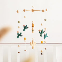 Let's Make baby cactus mobile green with wooden beads visual engagement for baby