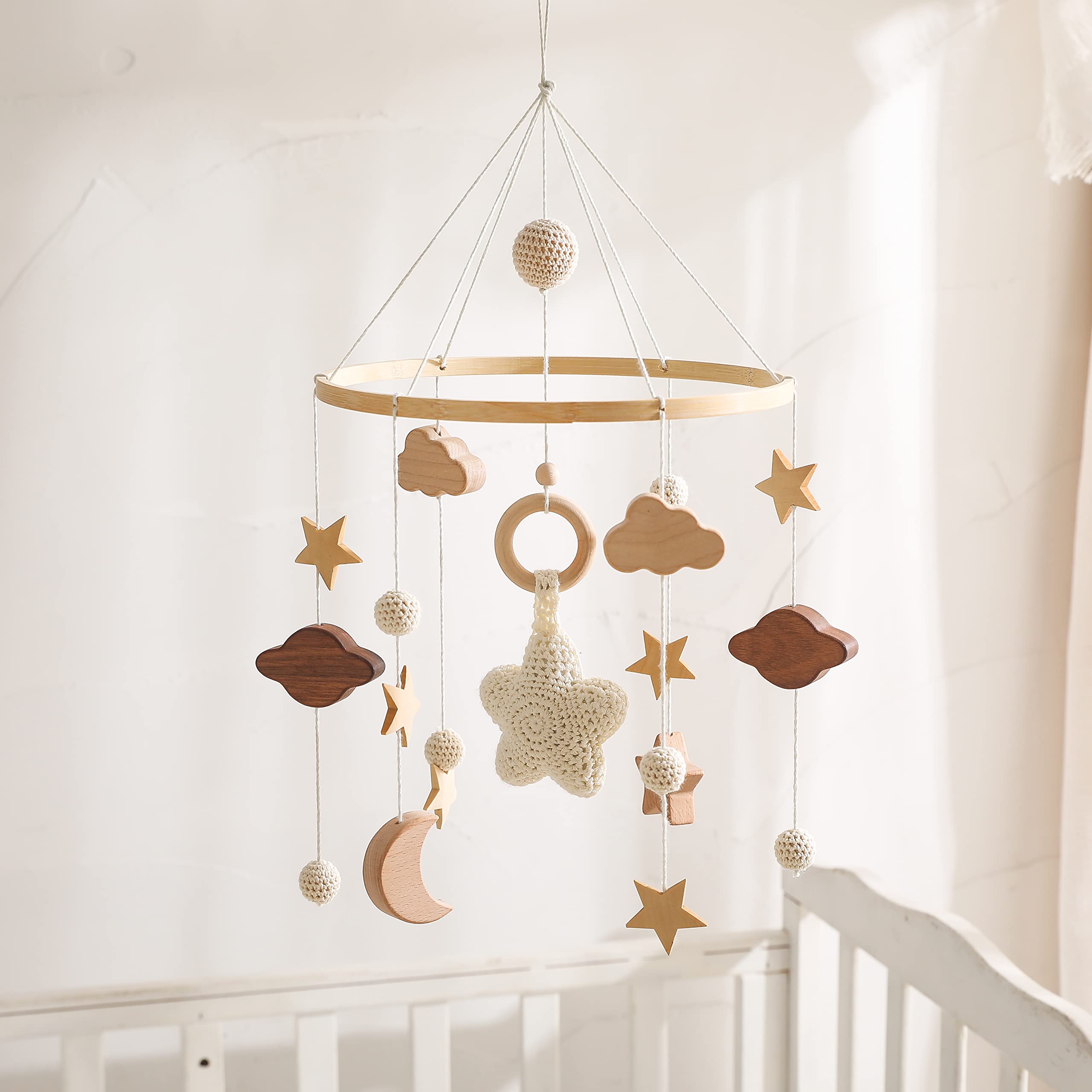 Let's Make baby crib mobile stars clouds moon for visual exploration during naps
