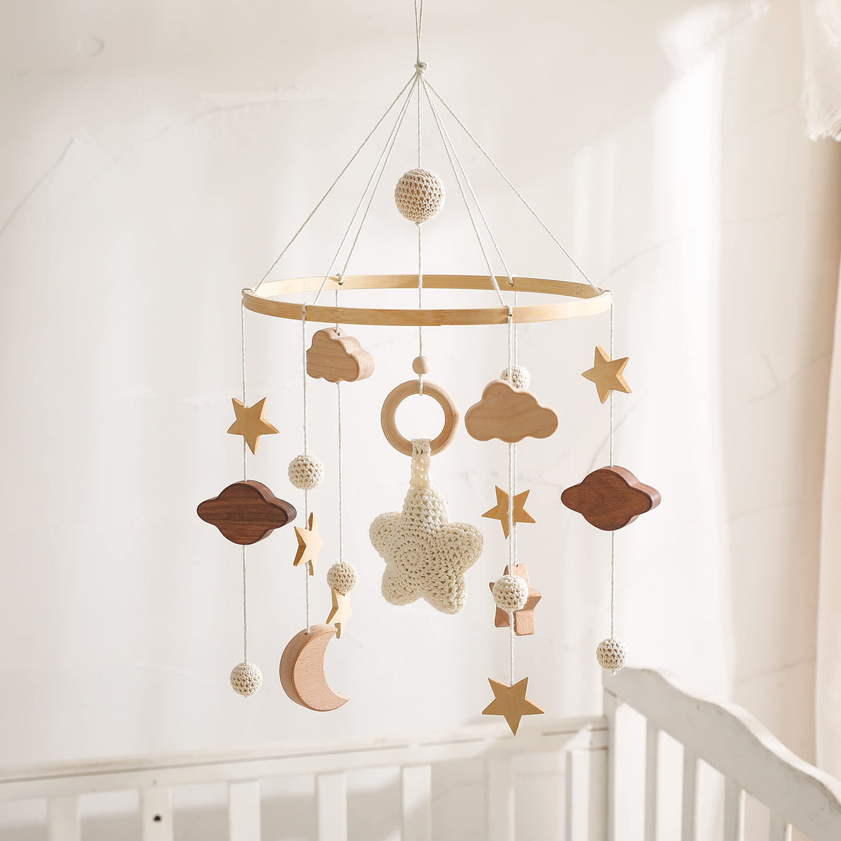 Let's Make baby crib mobile stars clouds moon for visual exploration during naps