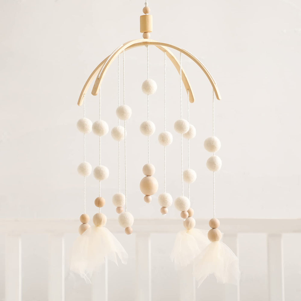 Lets Make baby mobile felt ball pendant soothes baby with gentle visuals and calm ambiance.