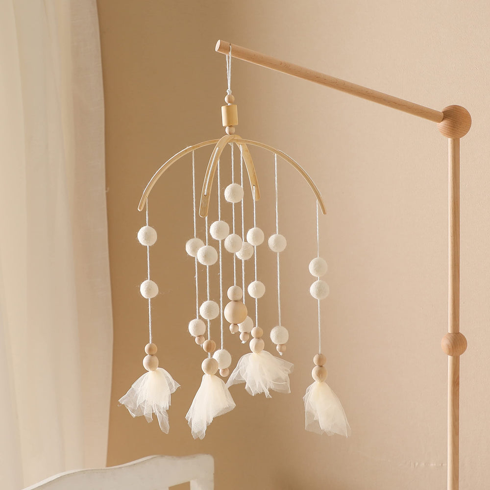 Lets Make baby mobile wooden wind chime enhances nursery decor with subtle tones.