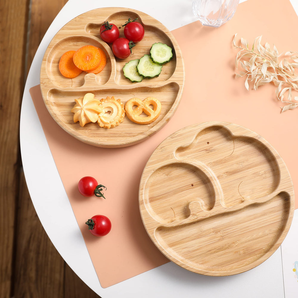 lets-make bamboo divided plate with five compartments organizes toddler portions