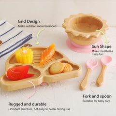 let's make bamboo suction bowls with smiling sun design keep meals tidy