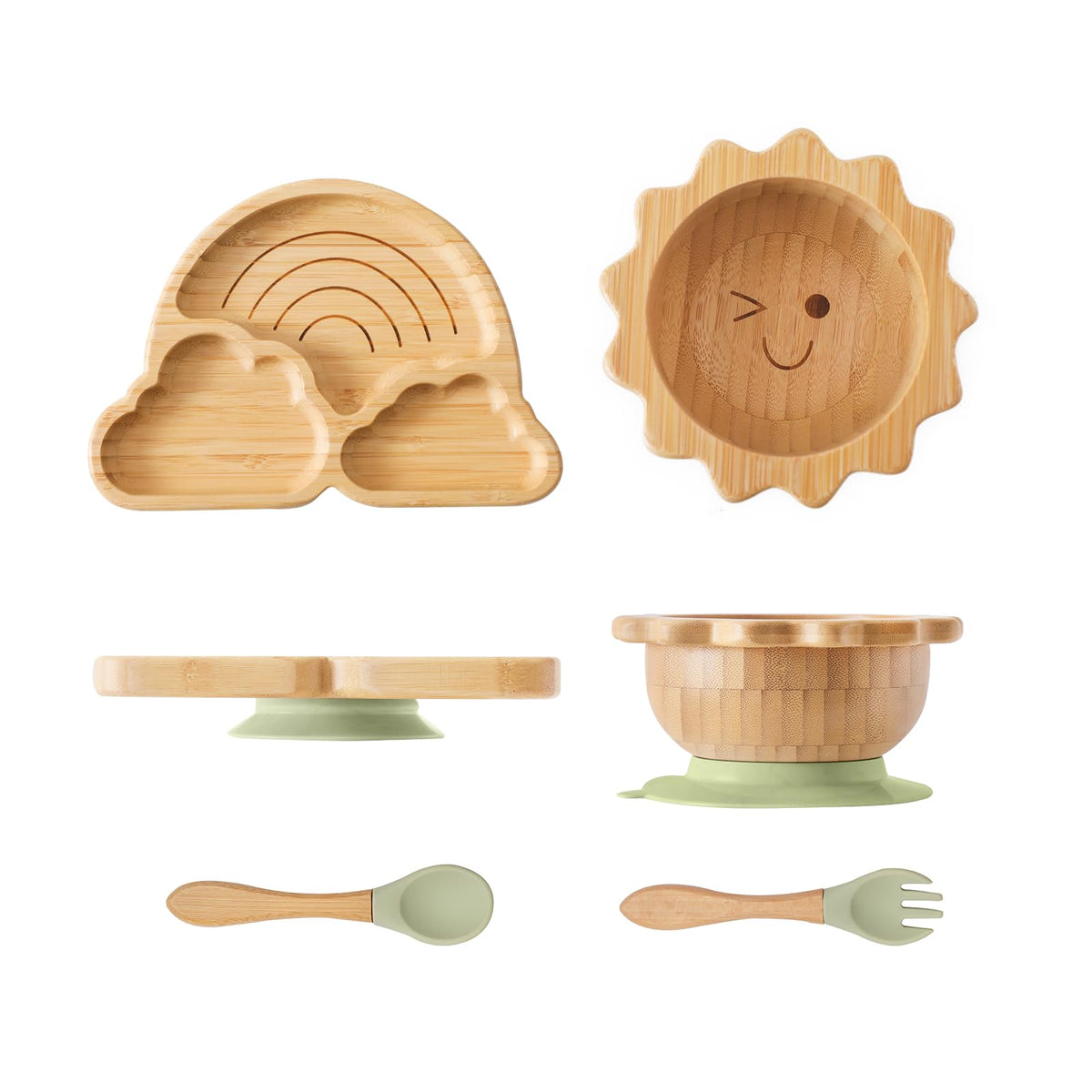 let's make bamboo suction rainbow platter reduces spills during baby-led meals.