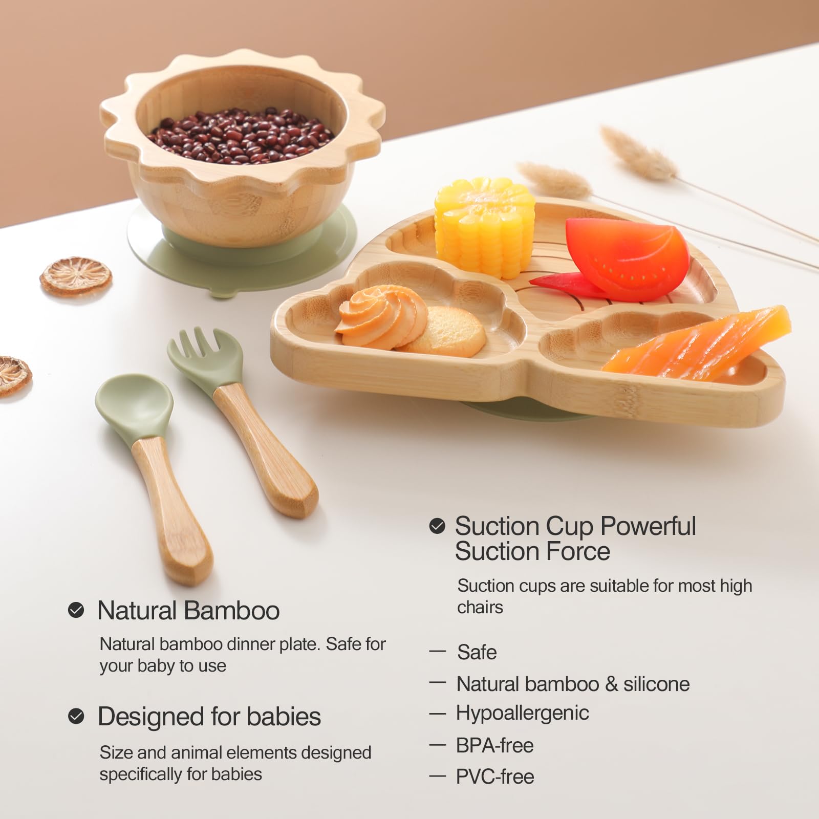 let's make bamboo suction silicone-fork shows soft-tip design for gentle mouths.