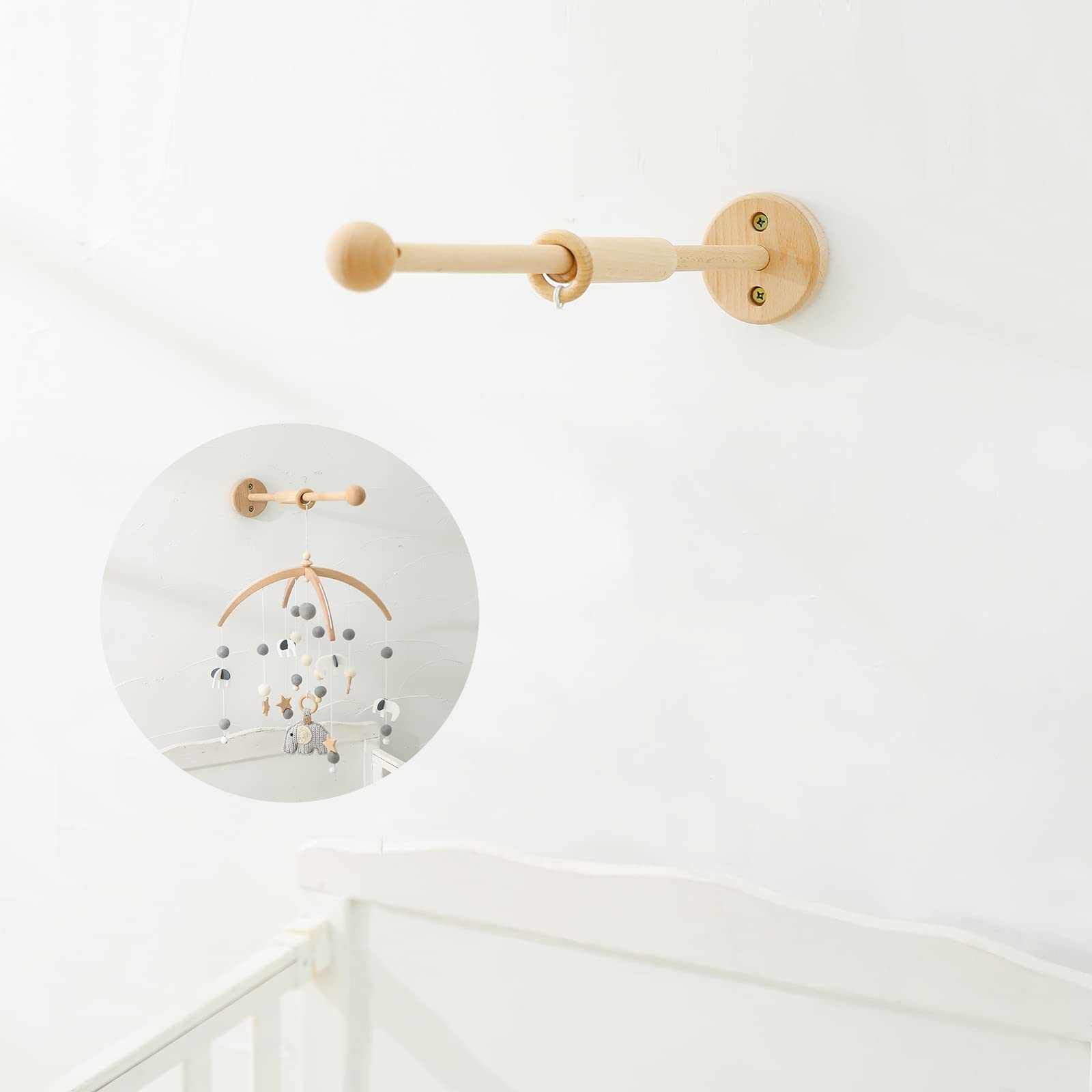lets make crib mobile wall-mounted arm highlights sturdy French beech for durable nursery decor.