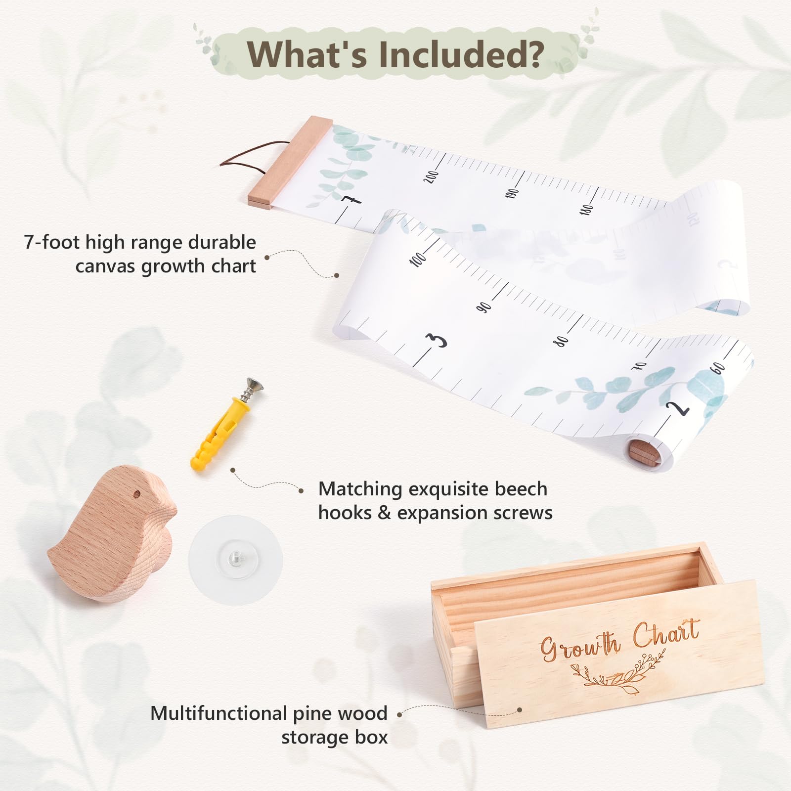 lets make growth chart wall 7ft eucalyptus accents close-up on canvas