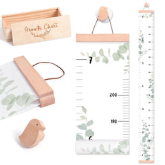 lets make growth chart wall 7ft front view showing keepsake box and neutral decor