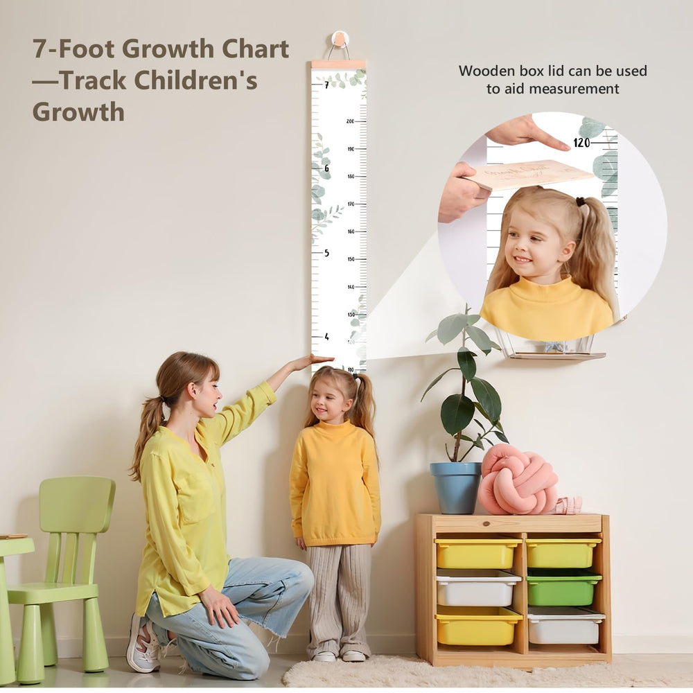 lets make growth chart wall 7ft rainbow design with eucalyptus accents