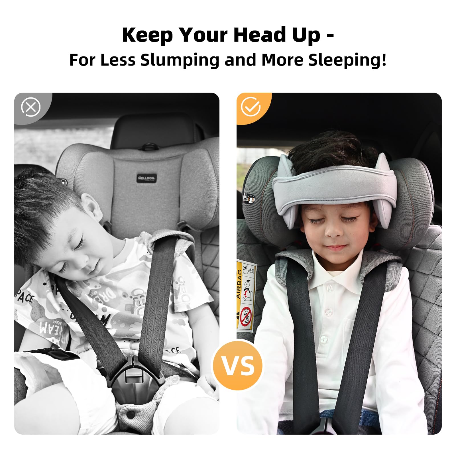 LETTON car head support gray front view shows compact ergonomic design.
