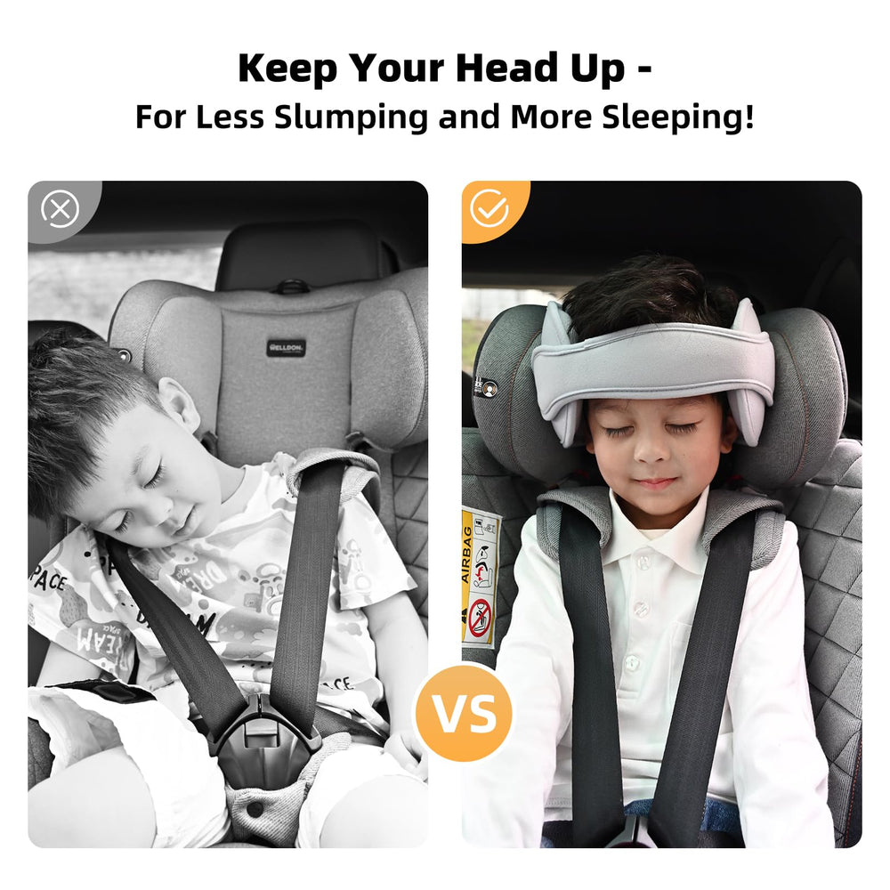 LETTON car head support gray front view shows compact ergonomic design.
