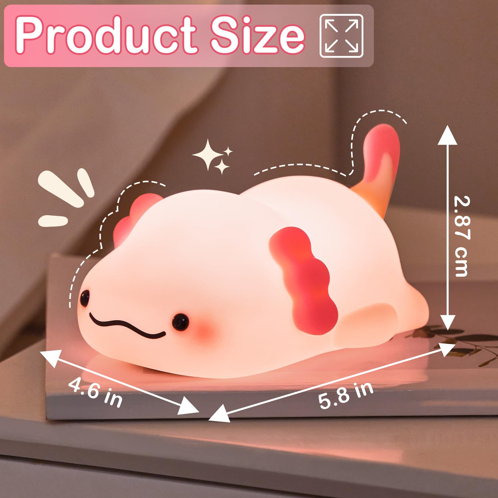 LettreQ axolotl night light powered by 1200mAh battery for hours.