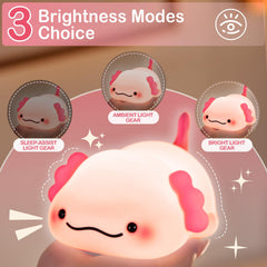 LettreQ axolotl night light soft silicone texture suitable for squeezable play.