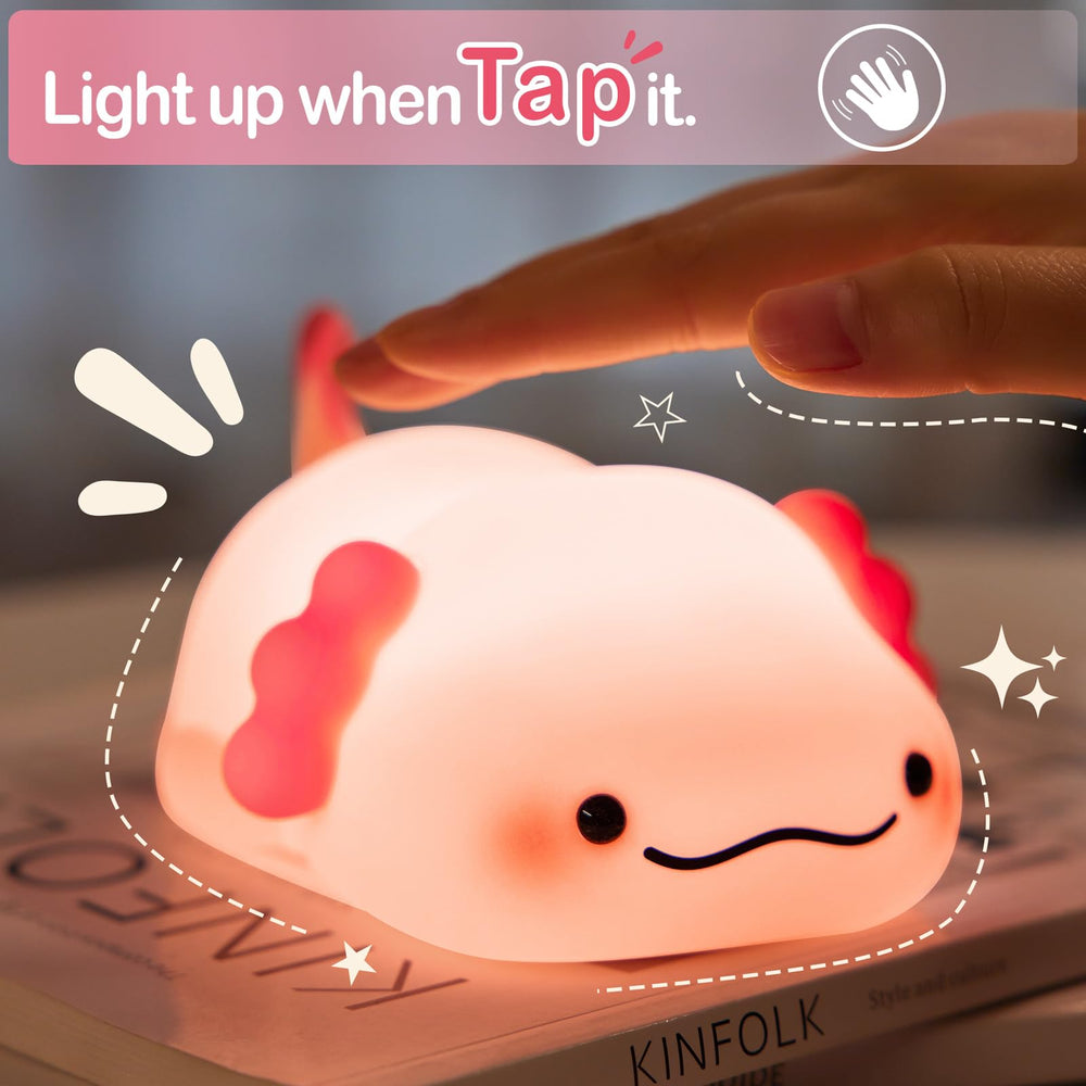 LettreQ axolotl night light bottom touch control for easy operation.