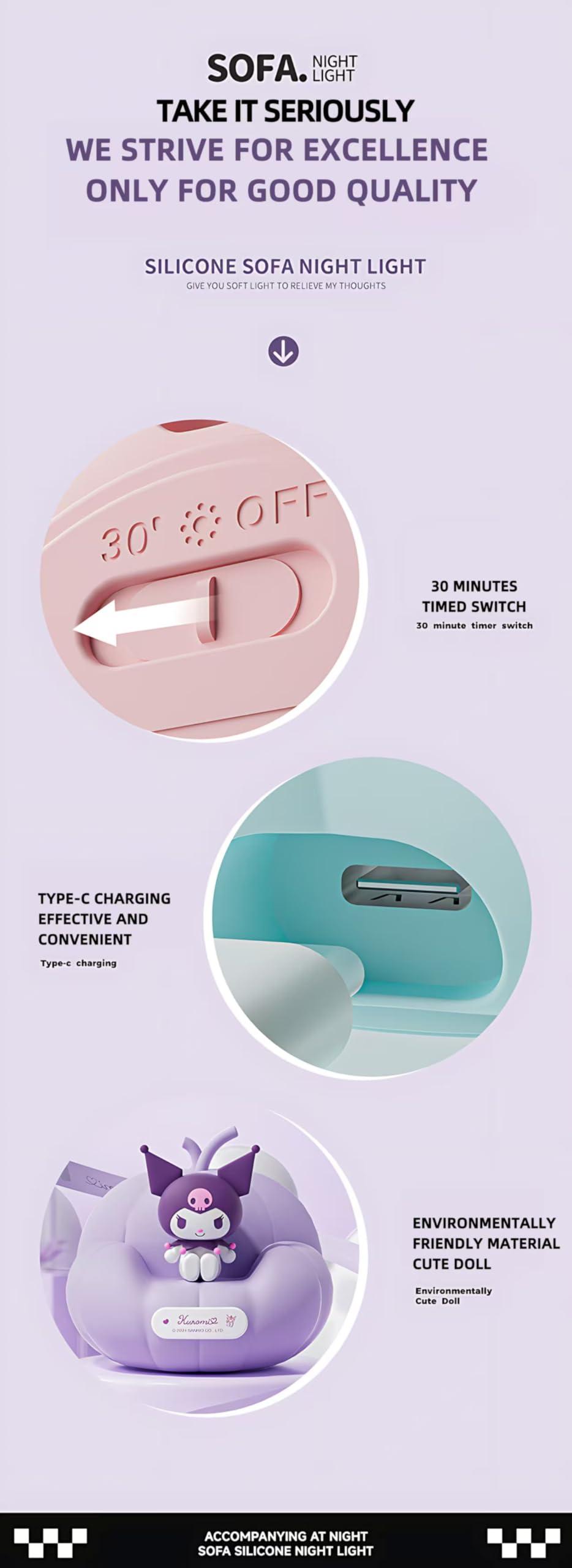 leuaxmy Cute Melody Night Light pink portable design suitable for camping or nursery.