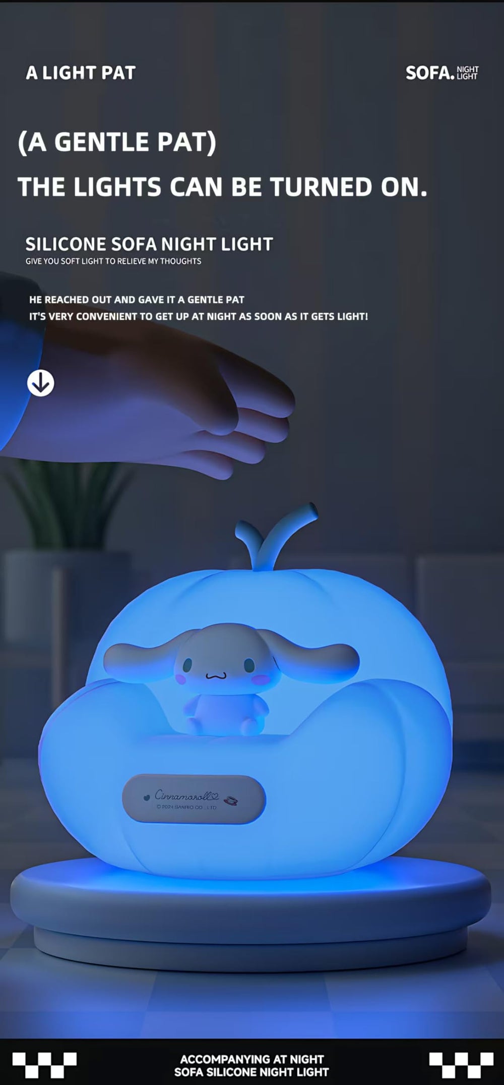 leuaxmy Cute Melody Night Light pink tap switch for quick brightness changes.