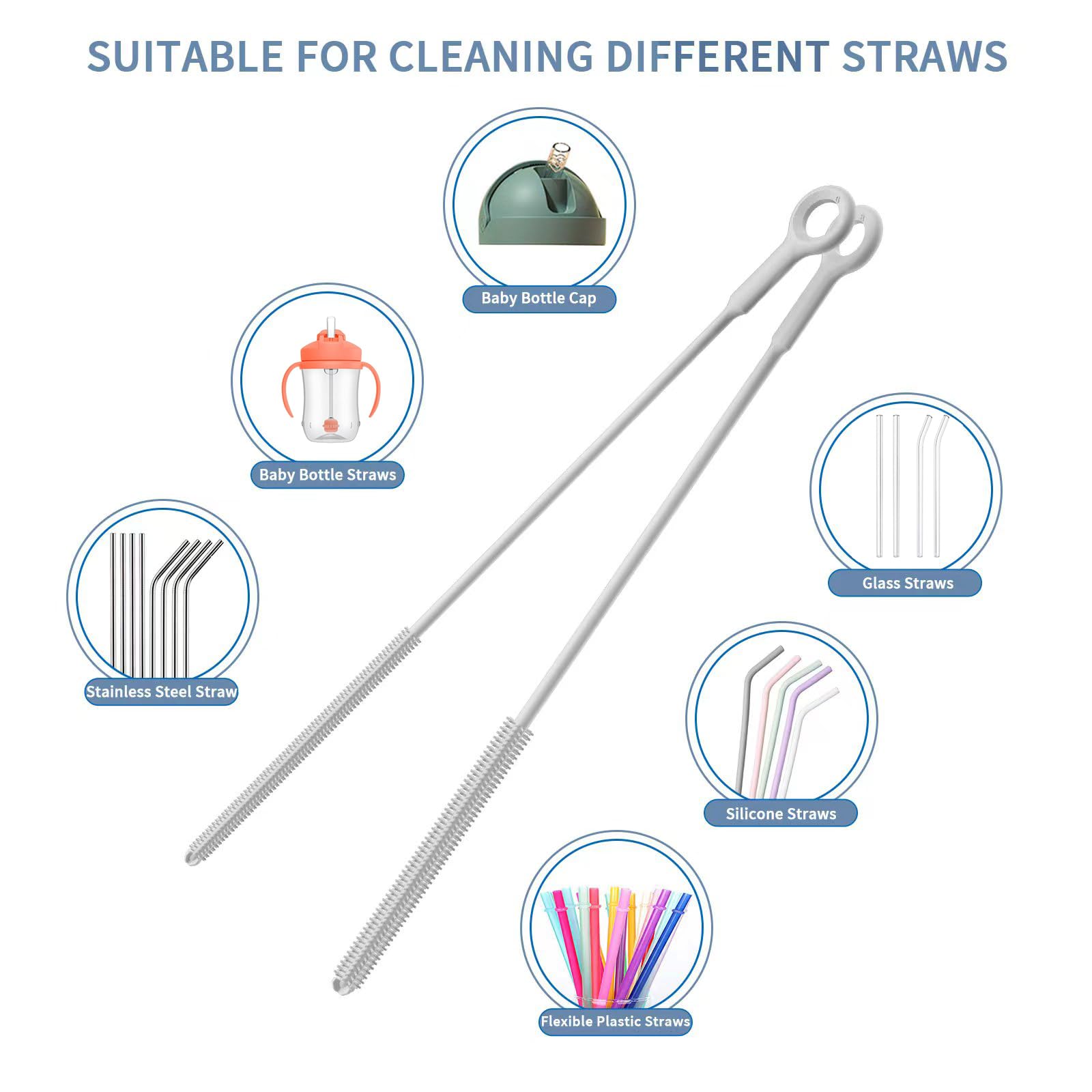 Leucite straw cleaner with ergonomic grip bottom for easy insertion.