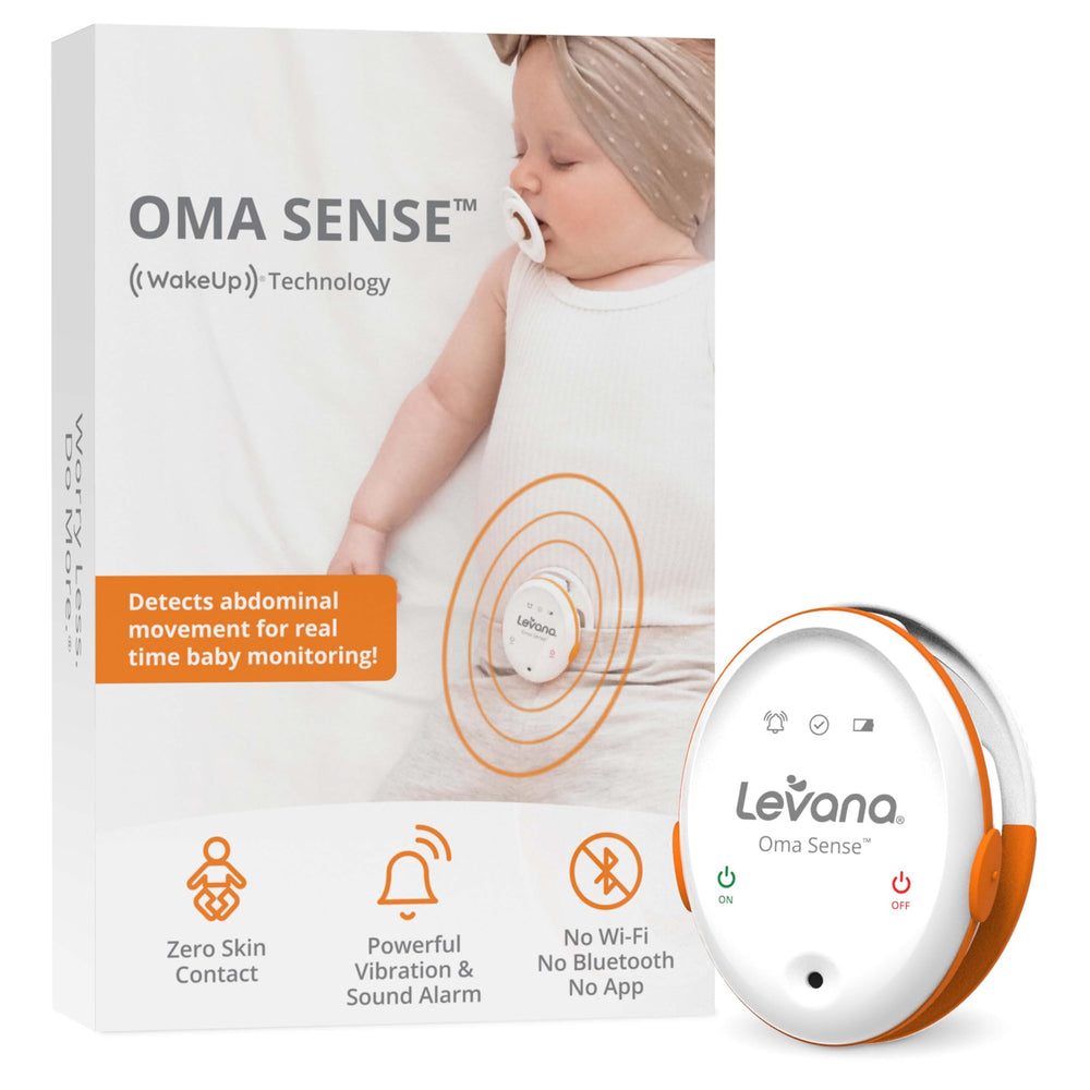 Levana Oma Sense over-diaper wearable monitor for non-contact baby movement monitoring and reassurance.
