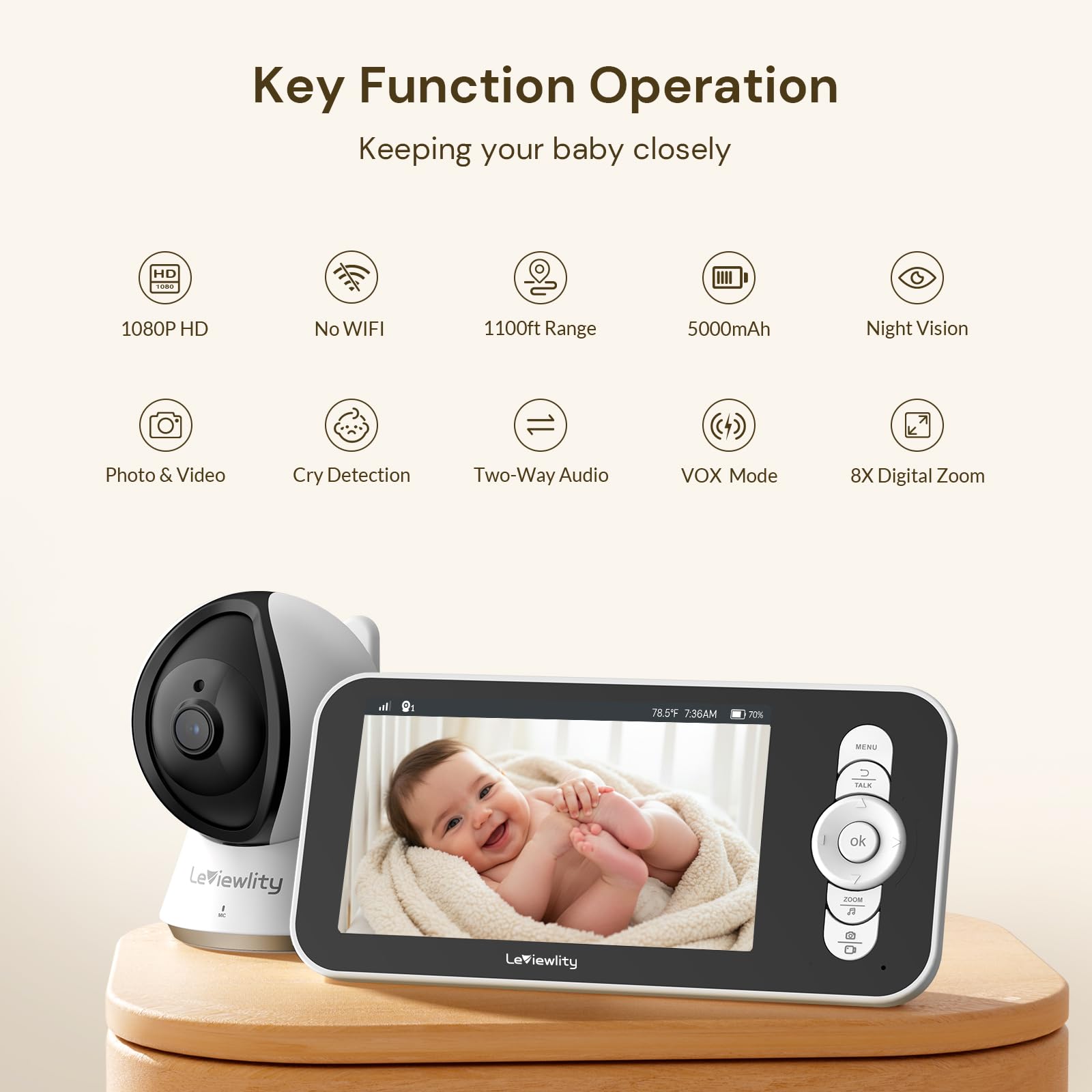 Leviewlity monitor's 5-inch HD screen displays crisp 1080P video for quick checks.