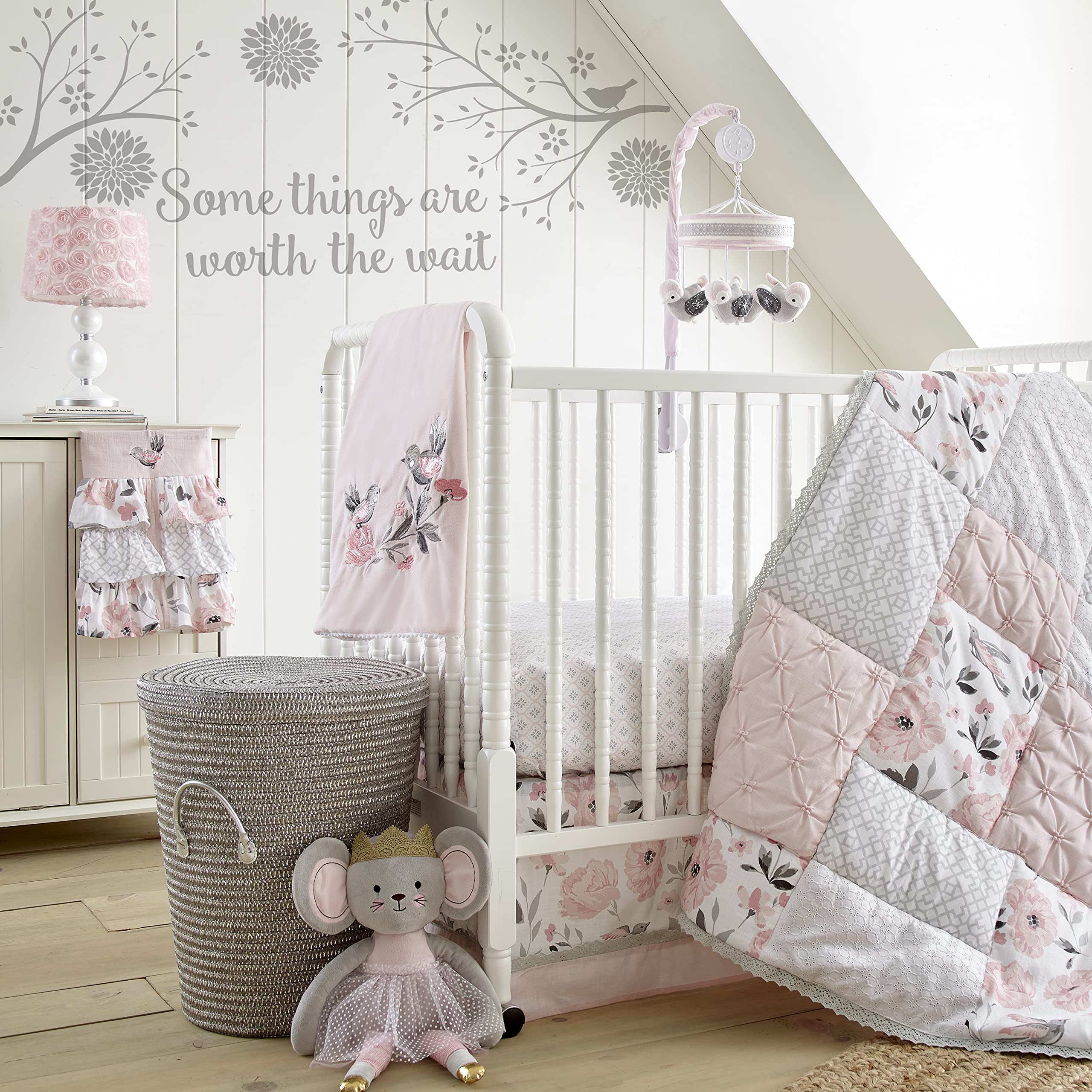 Levtex Baby Elise lamp coordinates with Bailey collection for cohesive nursery styling.