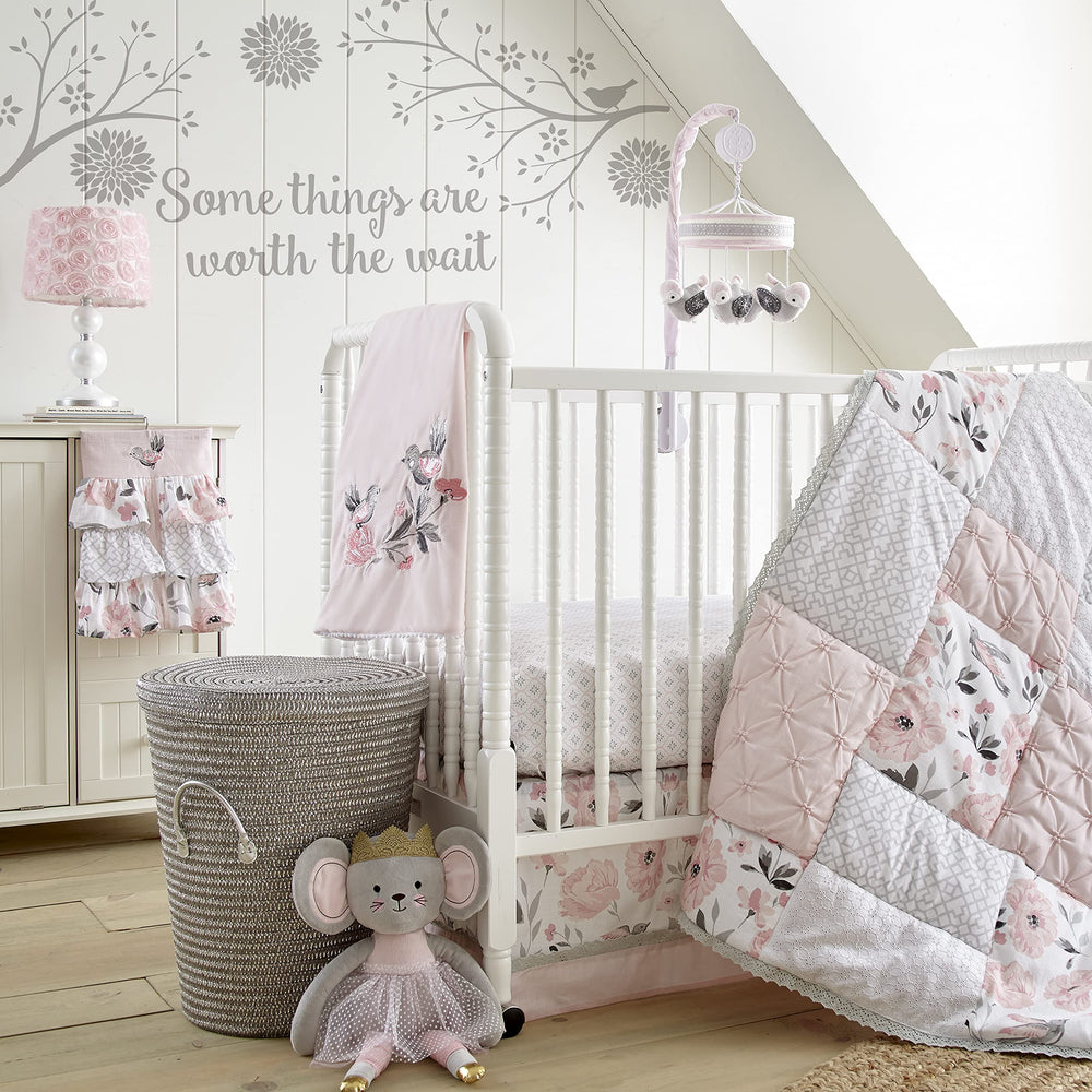 Levtex Baby Elise lamp coordinates with Bailey collection for cohesive nursery styling.
