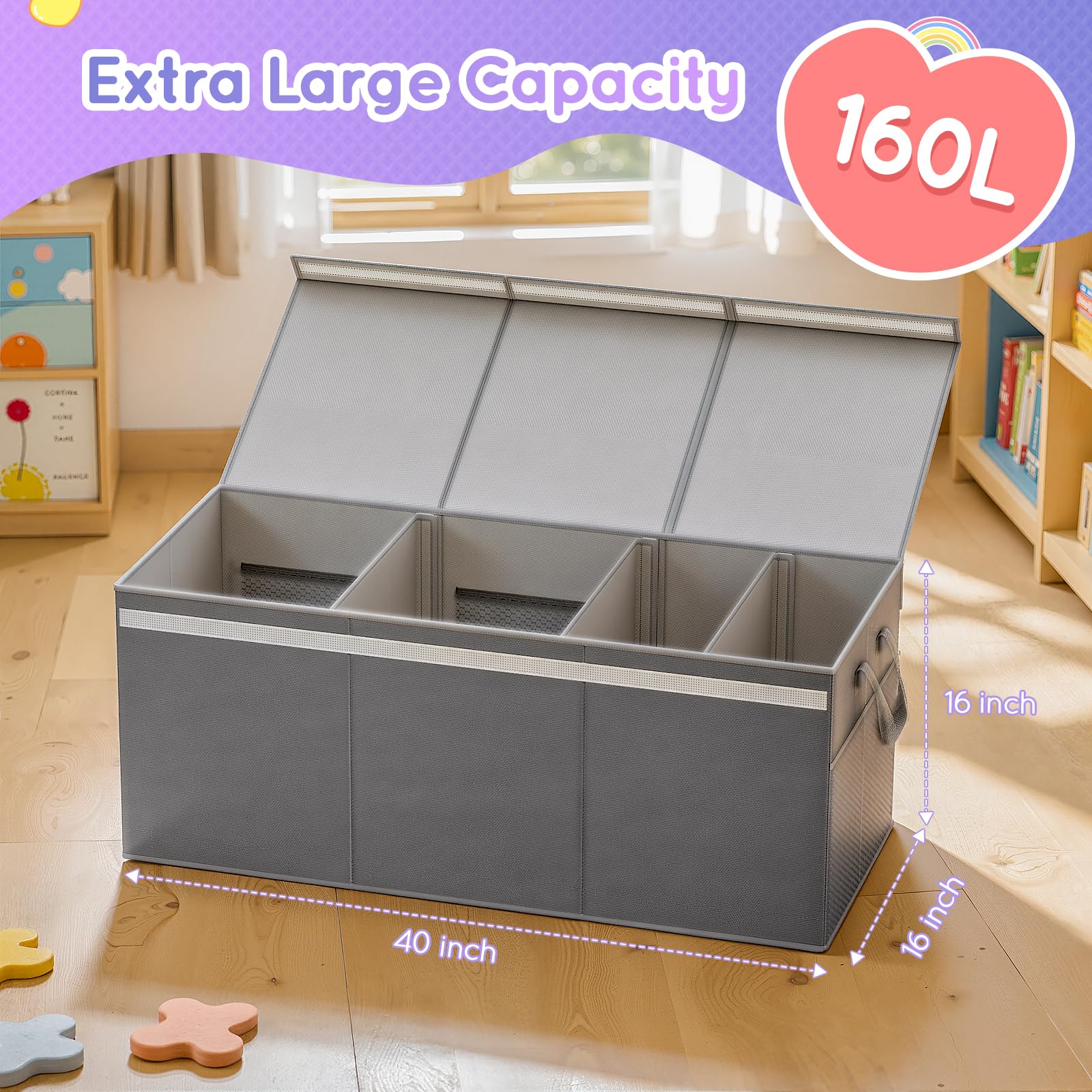 Lewondr toy chest dividers show three removable panels for flexible organization