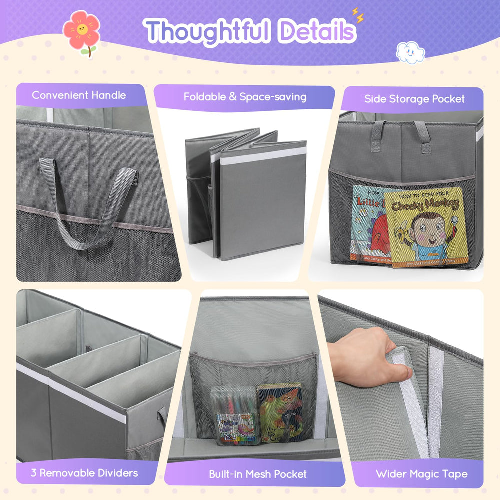 Lewondr toy chest side pockets provide quick access to essentials