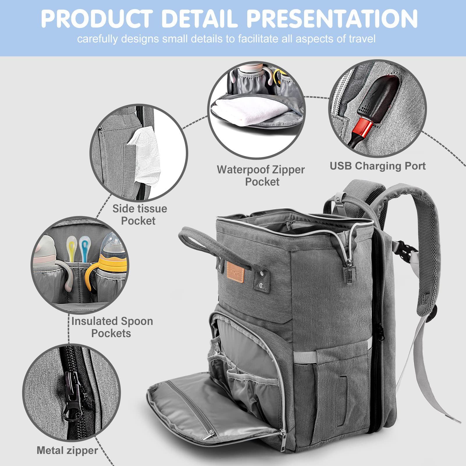 LexiRoman diaper bag backpack soft changing pad for comfortable diaper changes.