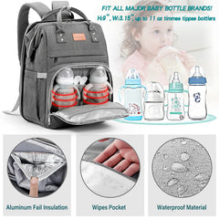 LexiRoman diaper bag backpack insulated bottle pockets keep bottles warm or cool.