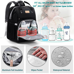 LexiRoman diaper bag backpack insulated bottle pockets keep bottles ready for feeding.