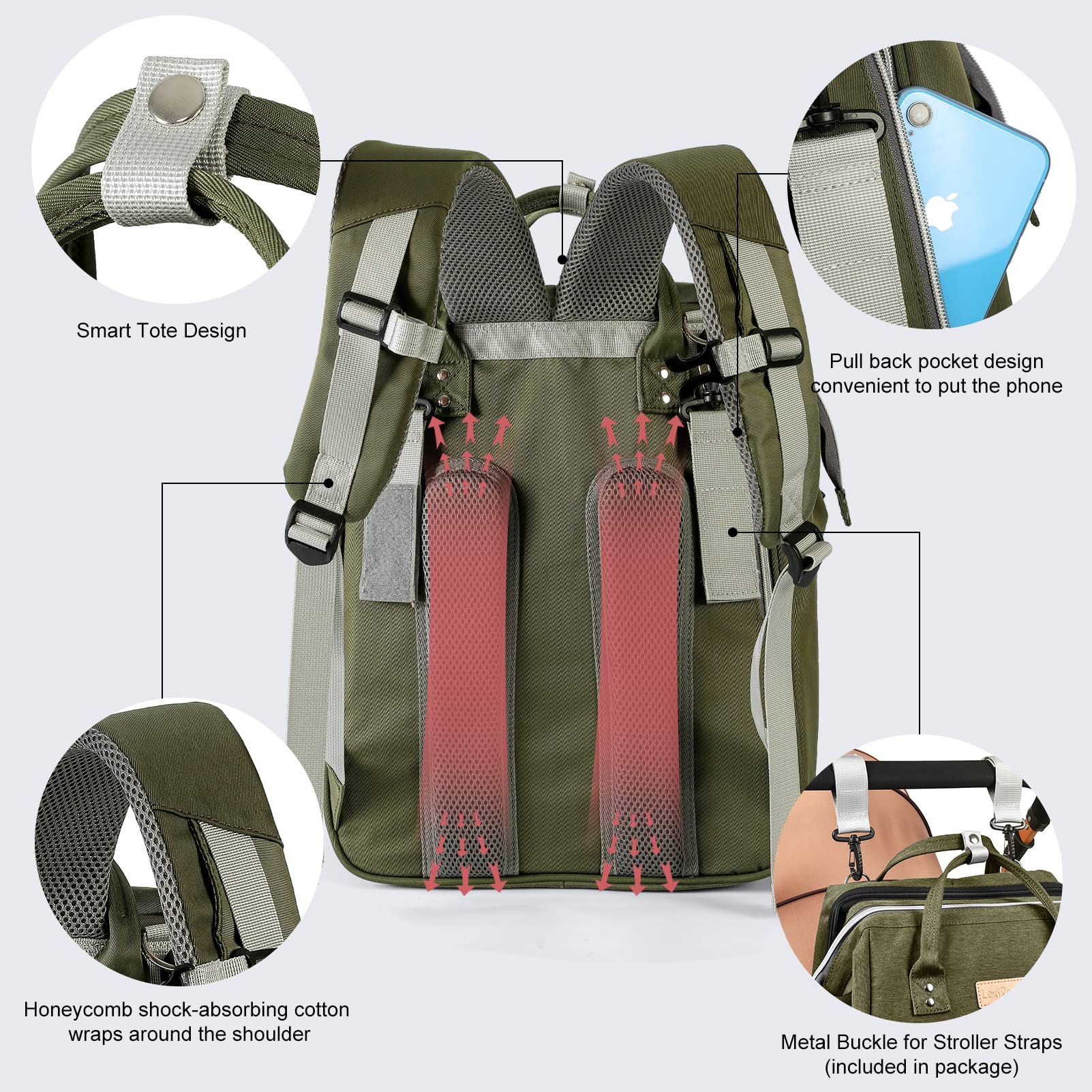 LexiRoman diaper bag backpack soft changing pad for comfortable diaper changes.