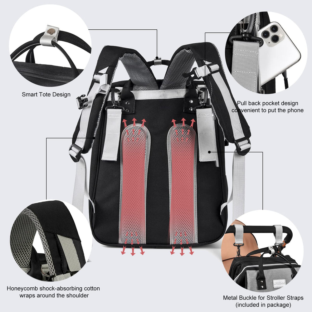 LexiRoman diaper bag backpack USB port for on-the-go device charging.