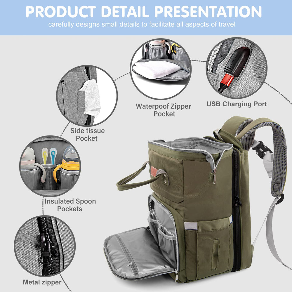 LexiRoman diaper bag backpack waterproof exterior resists rain and splashes.