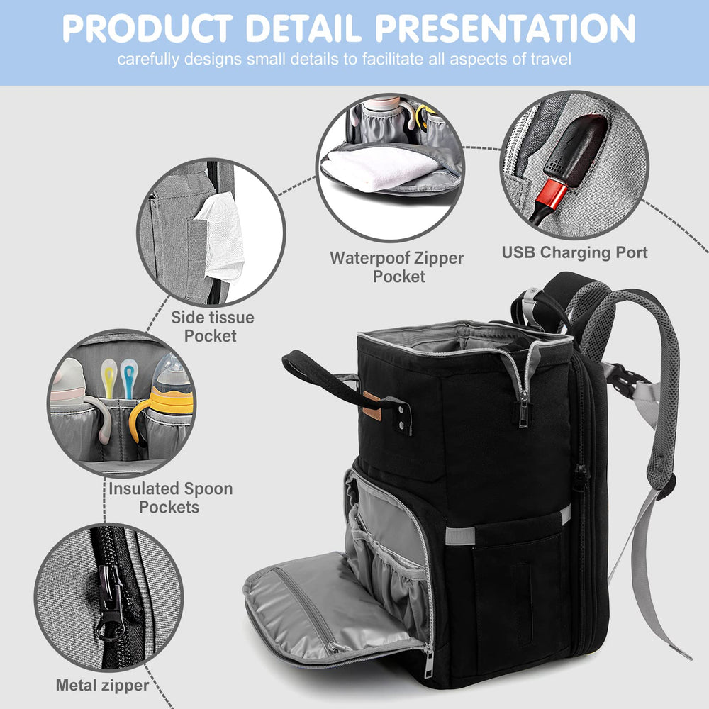 LexiRoman diaper bag backpack waterproof fabric protects gear in rain.