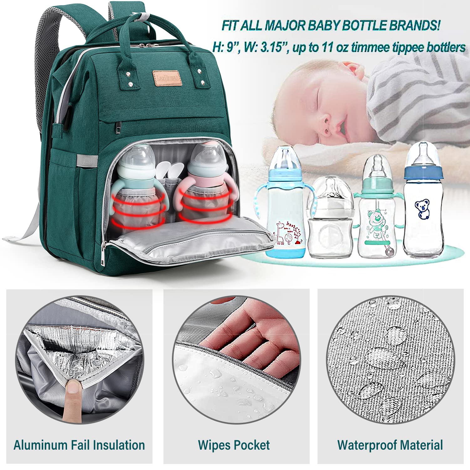 LexiRoman diaper bag waterproof fabric for rain-ready outings