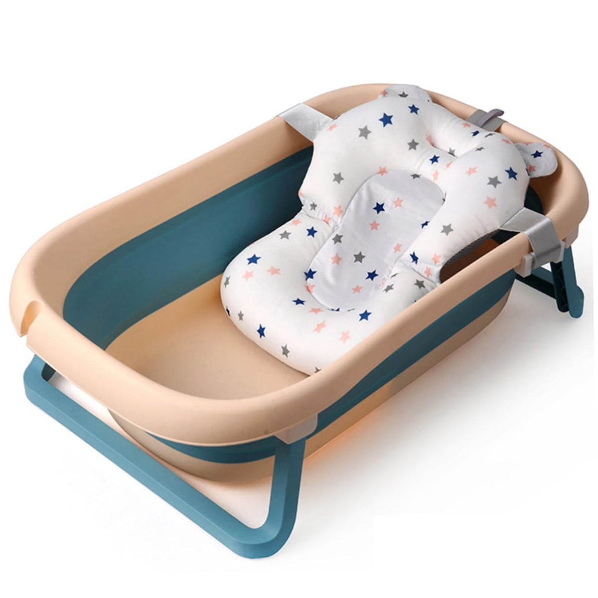 LEXIW collapsible baby bathtub folded compact for easy storage and travel.