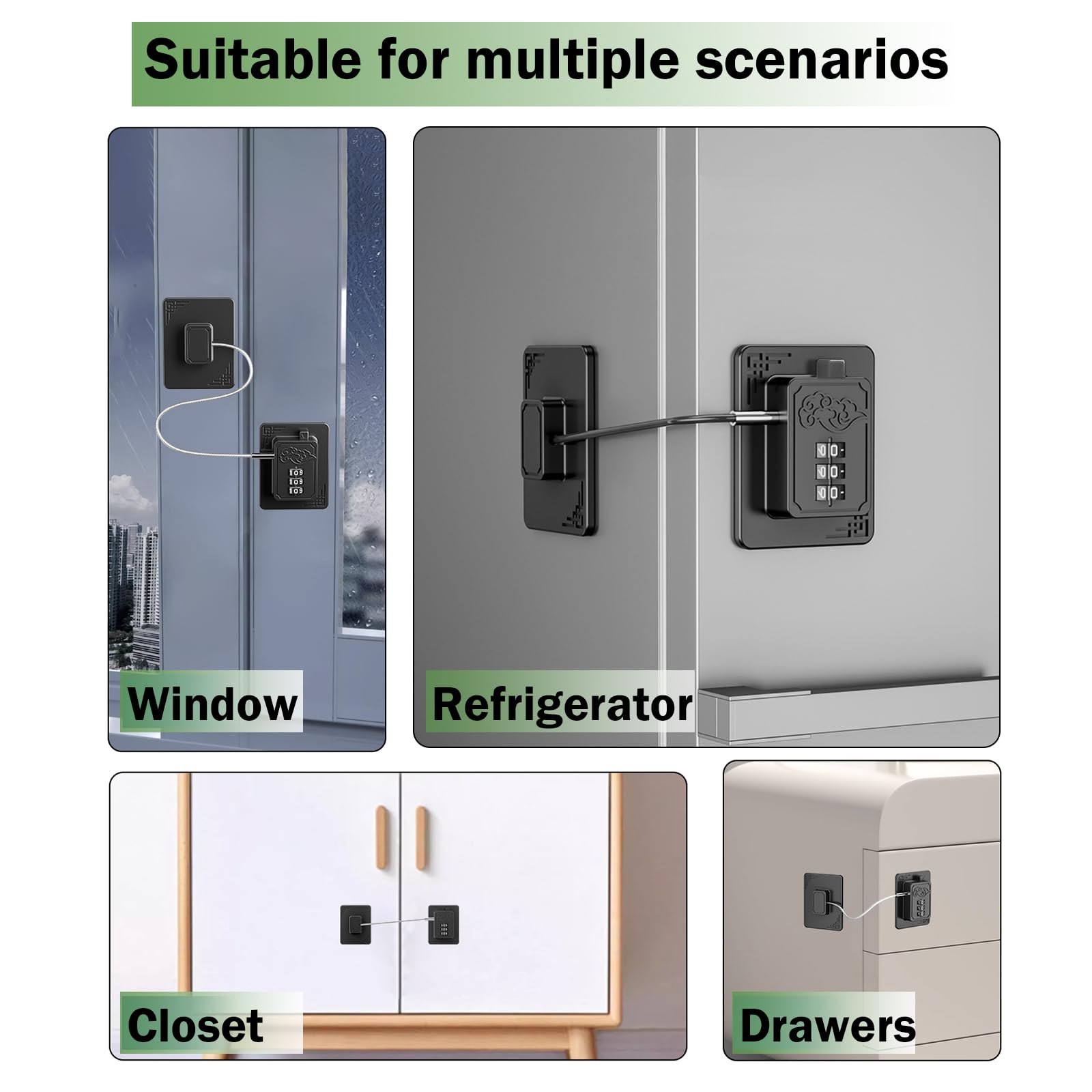 Lexng fridge lock adhesive back closeup highlights tool-free installation