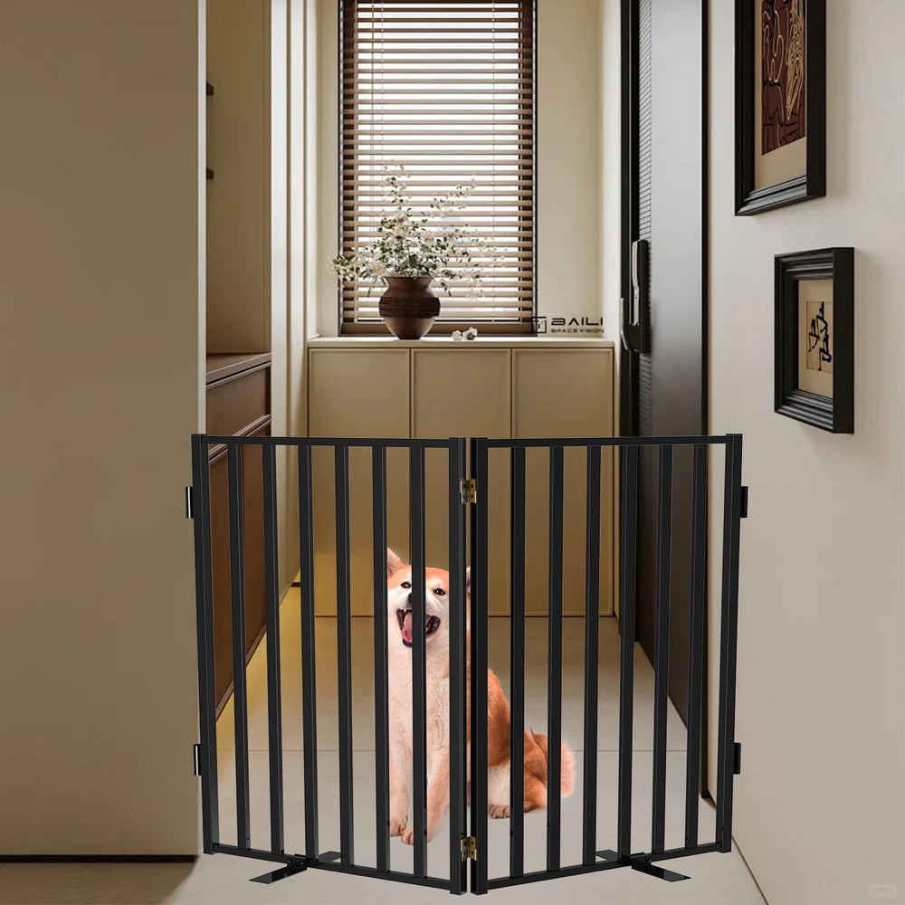 Lezbanz Full Metal Dog Gate for outdoor use, rust-resistant and portable.