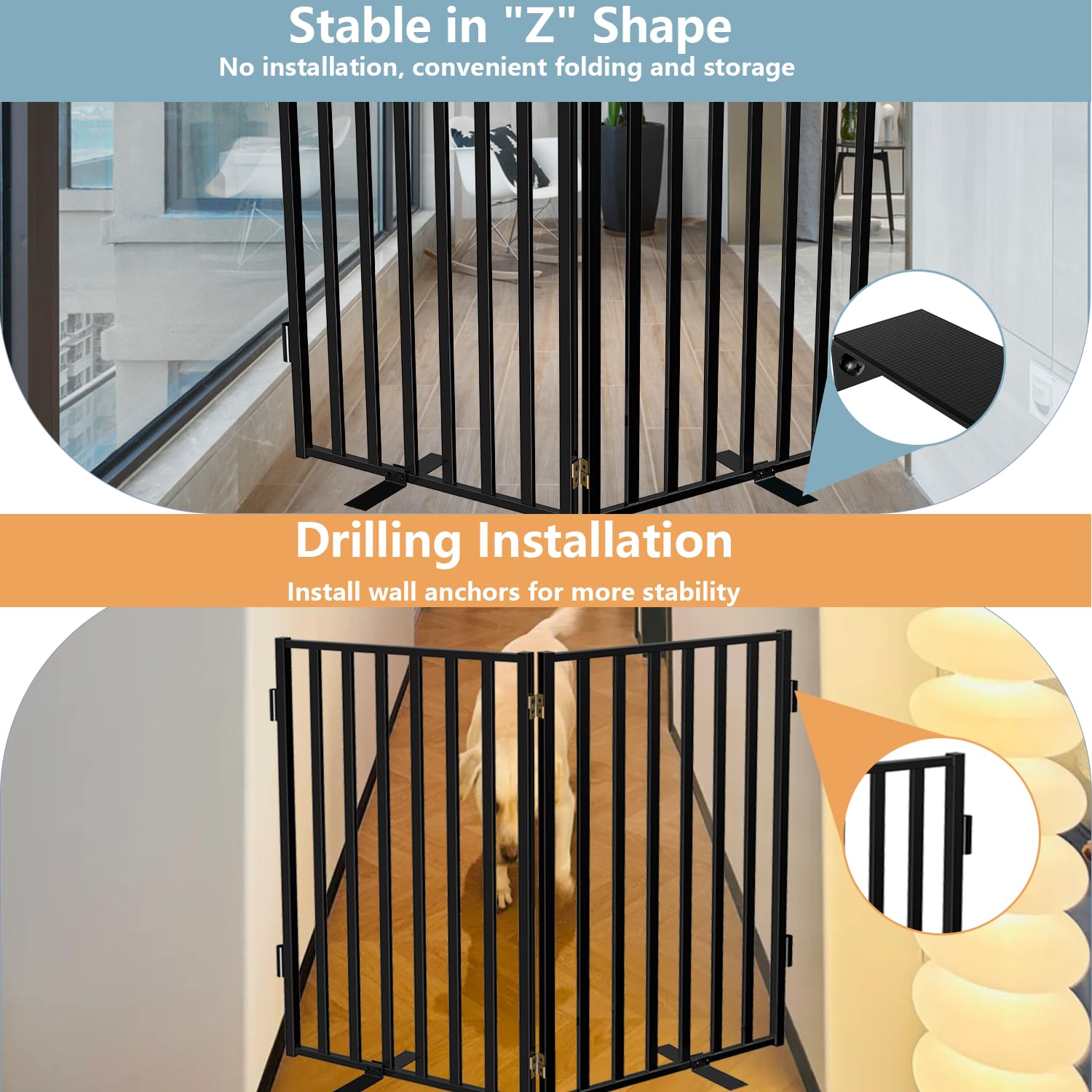 Lezbanz Full Metal Dog Gate on stairs provides a safe barrier for pets.