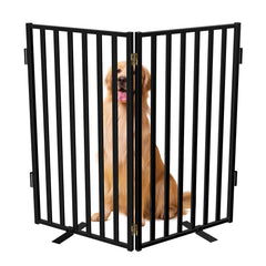 Lezbanz Full Metal Freestanding Dog Gate in straight layout for easy containment.