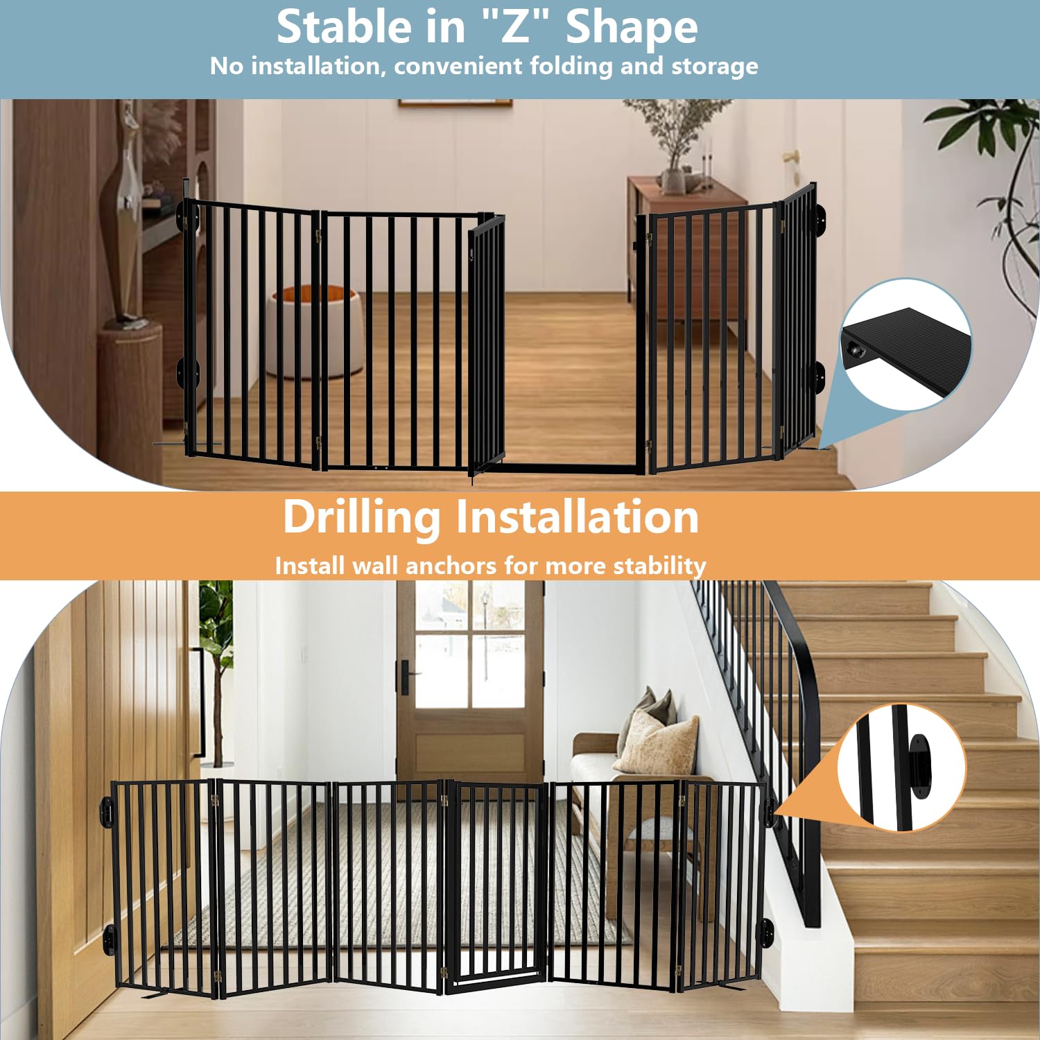 Lezbanz full metal gate multi-angle configuration enables straight, U, or Z layouts.
