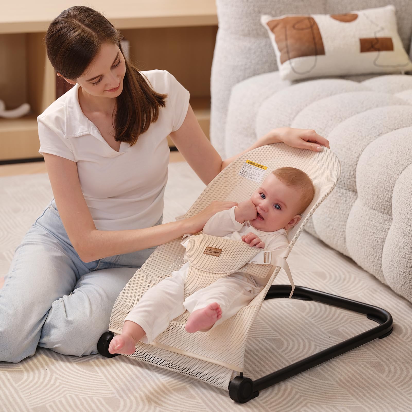 Lfhiwhd bouncer seat 3-point harness closeup emphasizes secure support