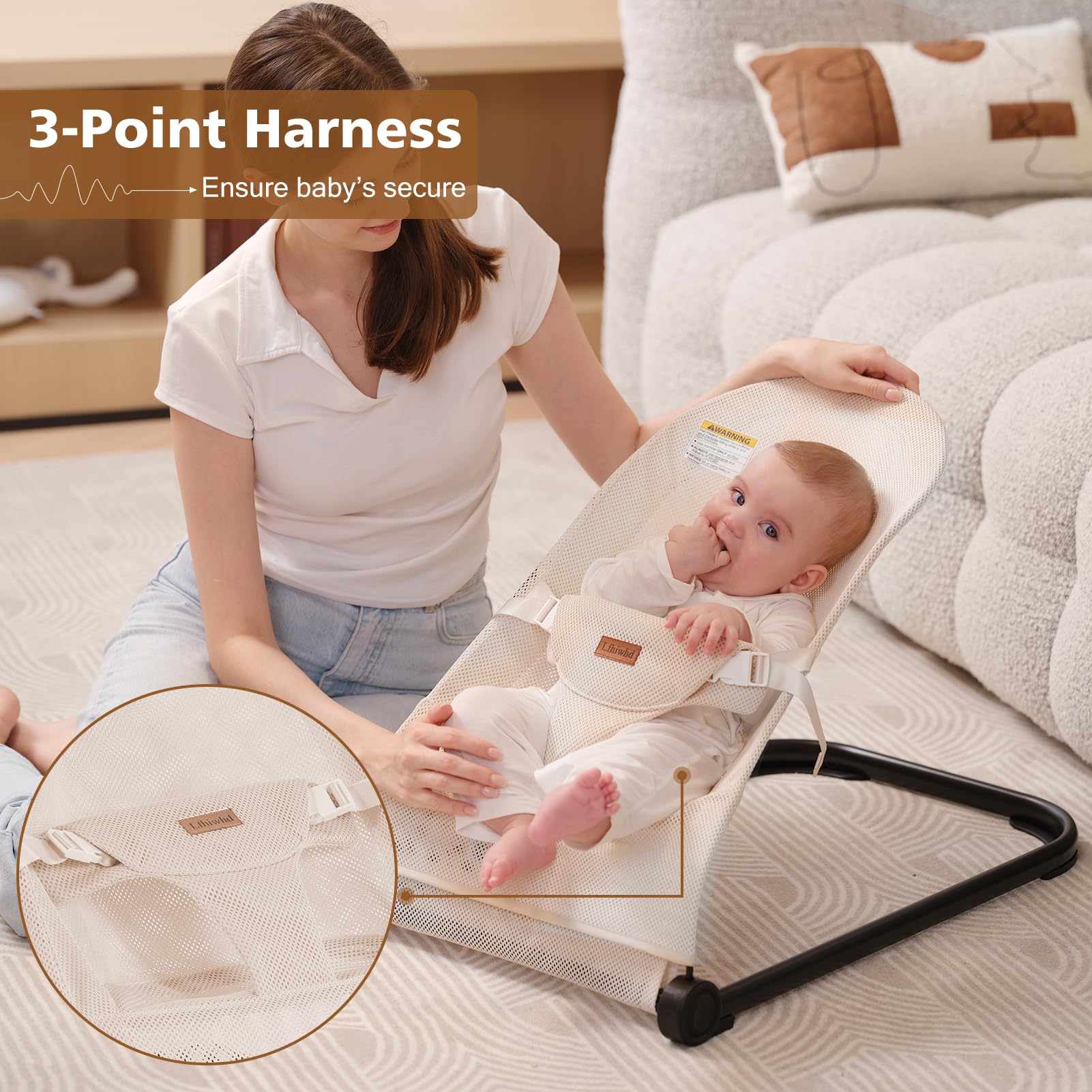 Lfhiwhd bouncer seat ergonomic backrest supports growing spine and neck